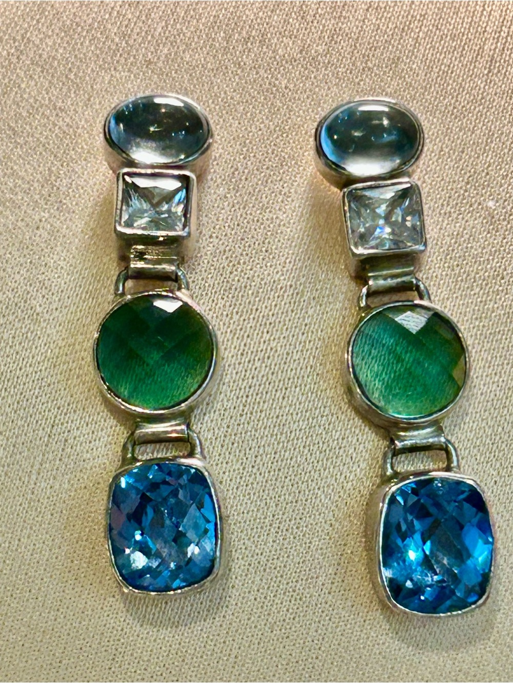 Piedras Sterling Silver Blue Green Multi-Stone Drop pierced Earrings excellent